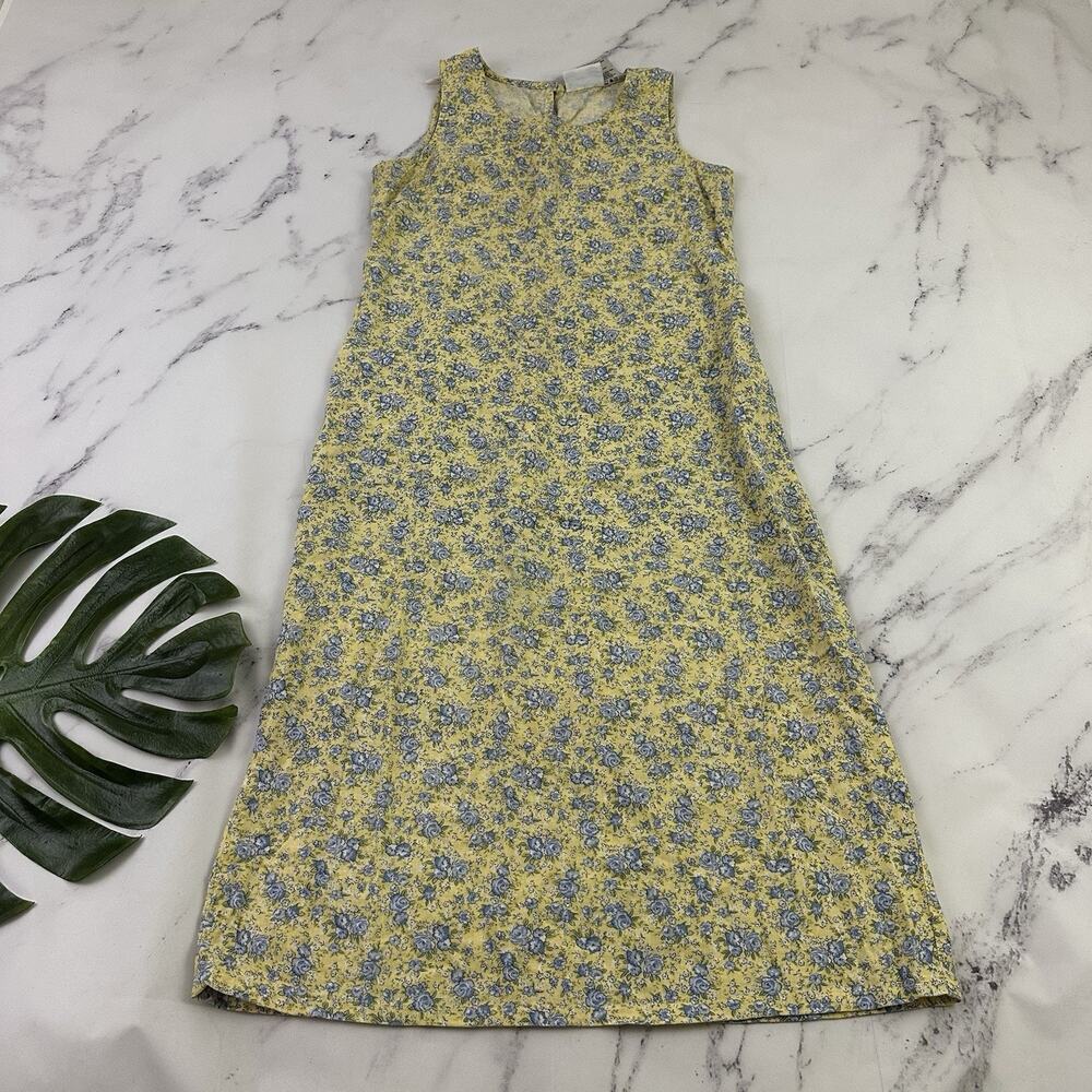 Studio Ease Womens Vintage 90s Linen Maxi Dress Size 10 P Yellow Blue Floral